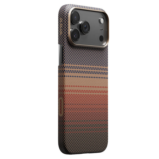 Apple iPhone 17 Pro Kılıf M-safe Şarj Özellikli Aramid Fiber Pitaka Tactile Woven Sunset-Moonrise Serisi Kapak