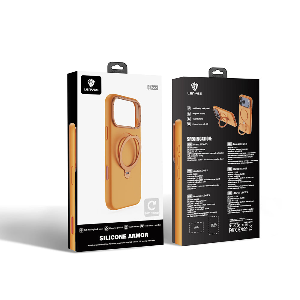 Apple iPhone 17 Pro Kılıf M-safe Şarj Özellikli Metal Standlı Sıvı Silikon Lenyes CK223 Kapak - Görsel 10