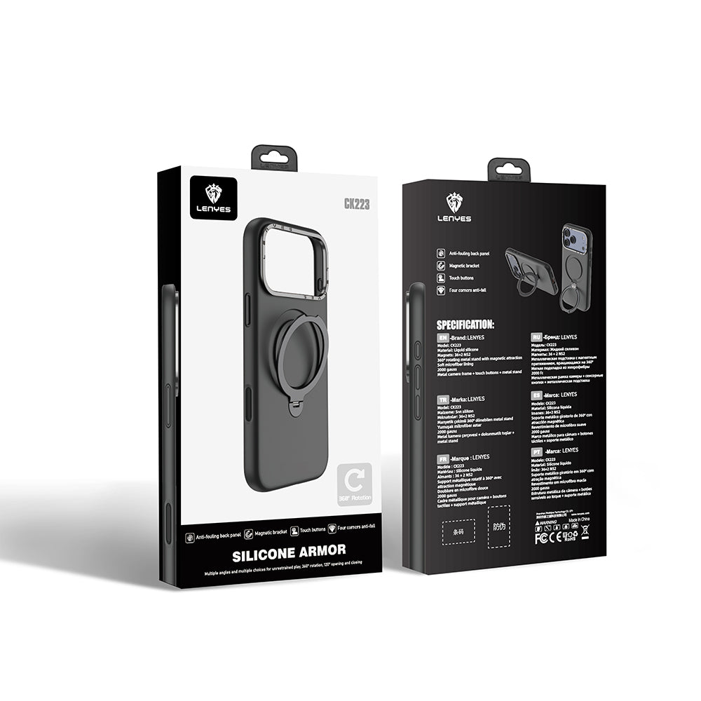 Apple iPhone 17 Pro Kılıf M-safe Şarj Özellikli Metal Standlı Sıvı Silikon Lenyes CK223 Kapak - Görsel 11