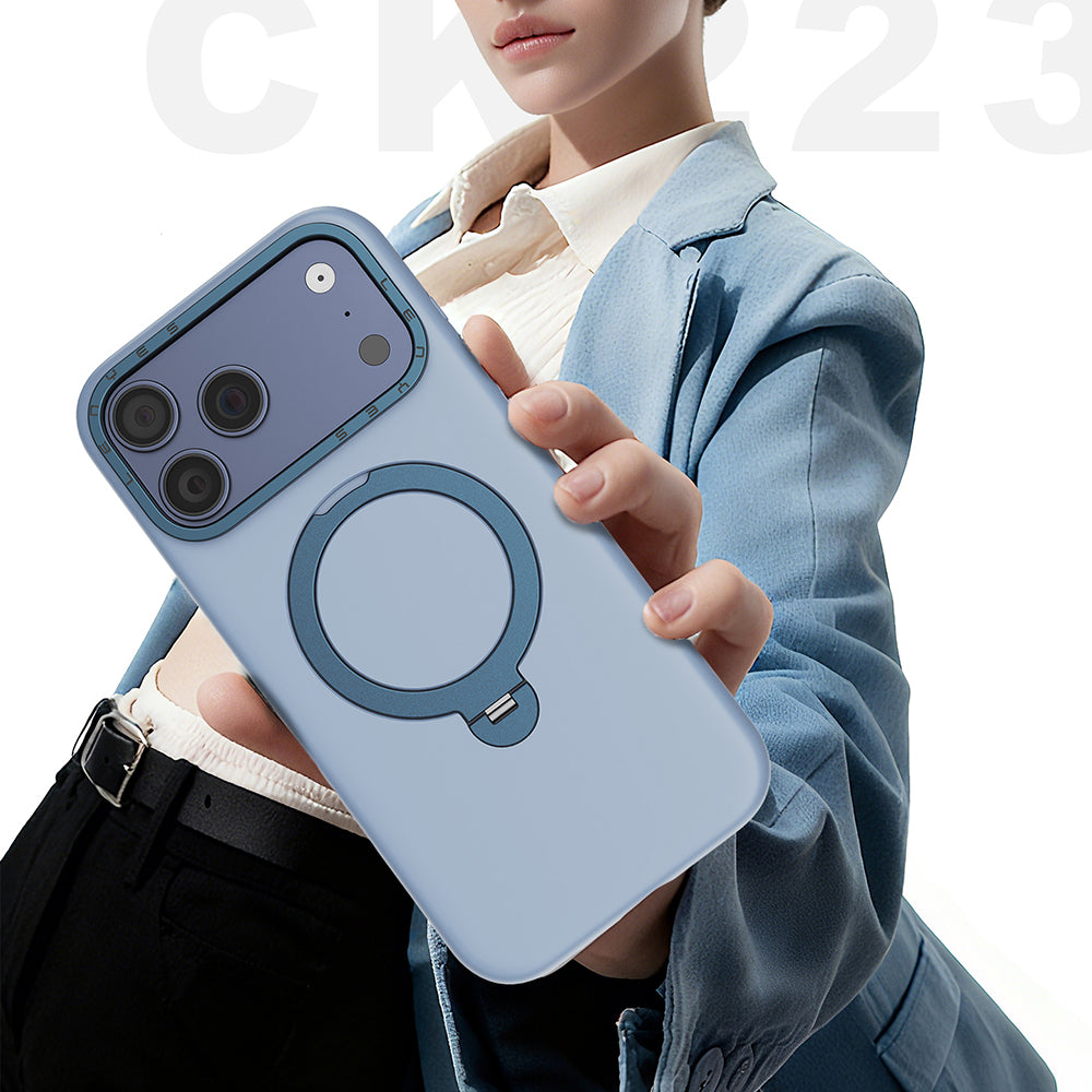 Apple iPhone 17 Pro Kılıf M-safe Şarj Özellikli Metal Standlı Sıvı Silikon Lenyes CK223 Kapak - Görsel 7