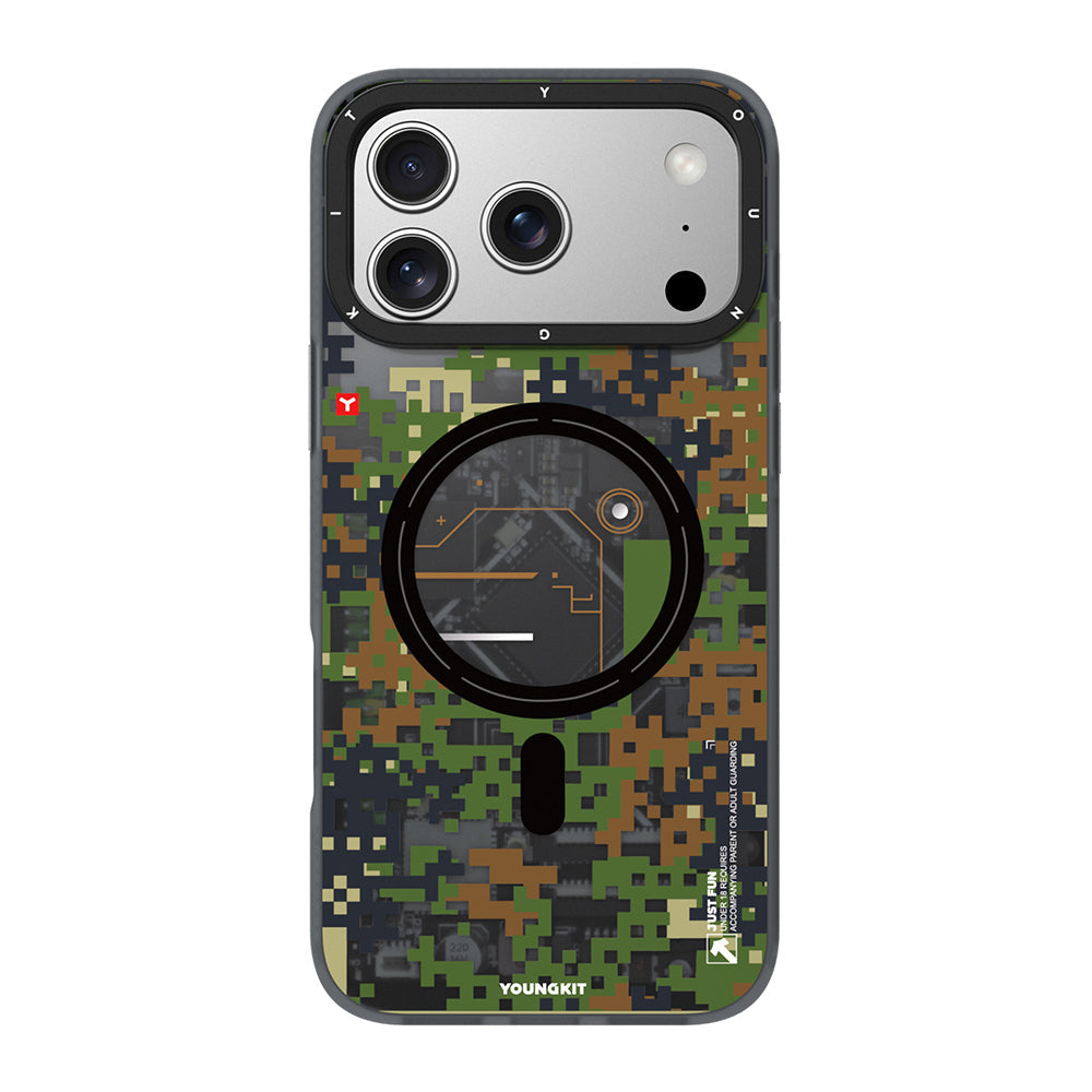 Apple iPhone 17 Pro Kılıf M-Safe Şarj Özellikli Youngkit Camouflage Sykell Serisi Kapak - Görsel 3