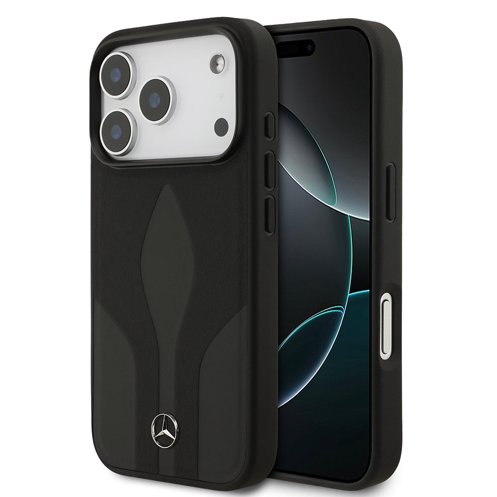 Apple iPhone 17 Pro Kılıf Mercedes Benz Orjinal Lisanslı M-safe Şarj Özellikli Dokulu Desenli Deri Kapak