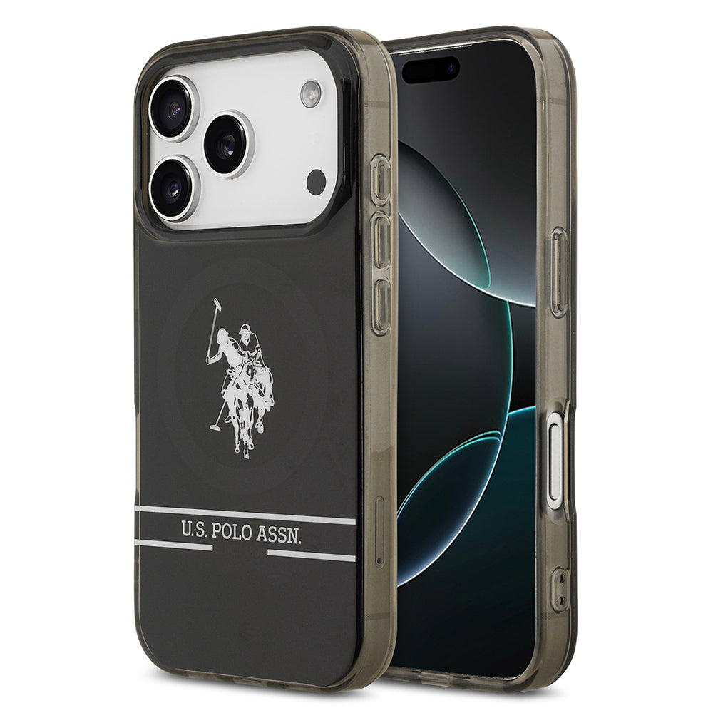 Apple iPhone 17 Pro Kılıf U.S. Polo Assn. Orjinal Lisanslı M-safe Şarj Özellikli IML Double Horse Stripe Logolu Kapak