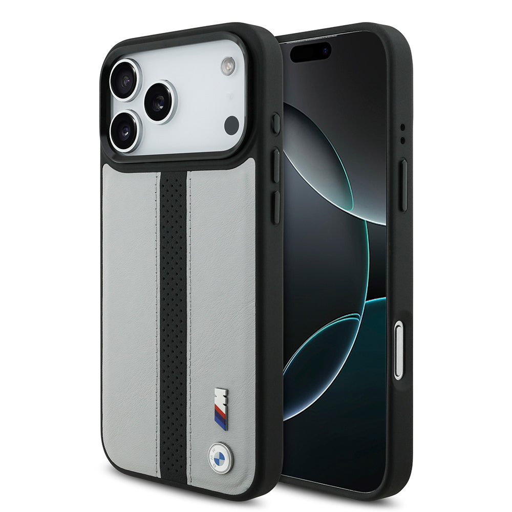 Apple iPhone 17 Pro Max Kılıf BMW Orjinal Lisanslı M-safe Şarj Özellikli Deri Arka Yüzey Metal Logolu Delikli Şerit Tasarımlı Kapak - Görsel 2