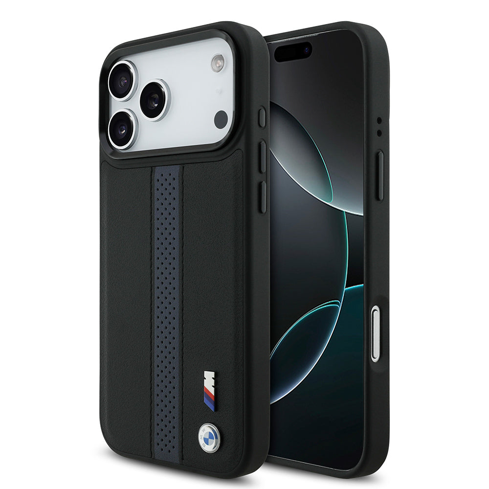 Apple iPhone 17 Pro Max Kılıf BMW Orjinal Lisanslı M-safe Şarj Özellikli Deri Arka Yüzey Metal Logolu Delikli Şerit Tasarımlı Kapak - Görsel 3