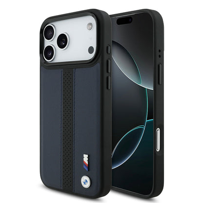 Apple iPhone 17 Pro Max Kılıf BMW Orjinal Lisanslı M-safe Şarj Özellikli Deri Arka Yüzey Metal Logolu Delikli Şerit Tasarımlı Kapak - Görsel 4