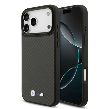 Apple iPhone 17 Pro Max Kılıf BMW Orjinal Lisanslı M-safe Şarj Özellikli Karbon Fiber Metal Logolu Kevlar Kapak