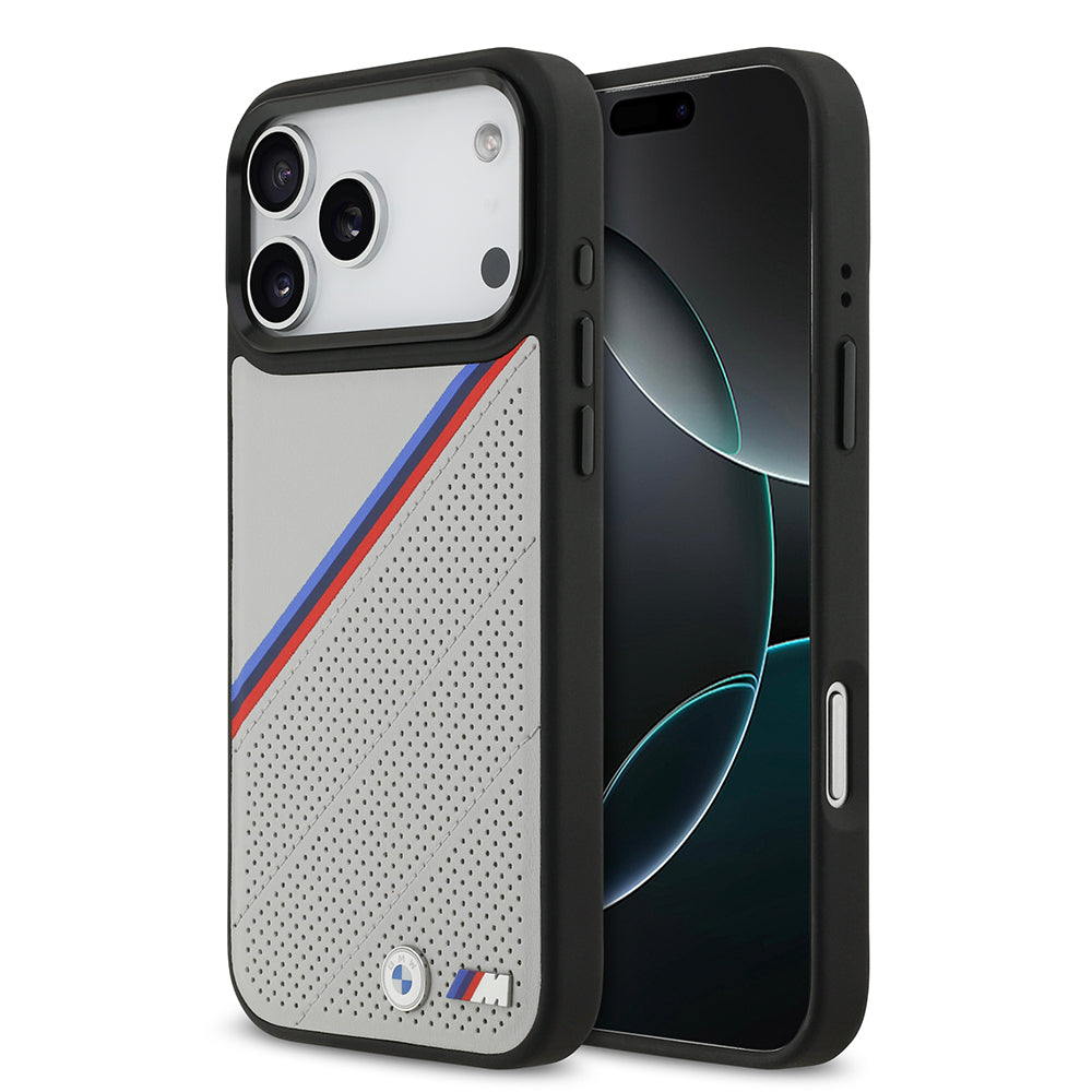 Apple iPhone 17 Pro Max Kılıf BMW Orjinal Lisanslı M-safe Şarj Özellikli M Logolu Üç Şeritli Delikli Deri Kapak - Görsel 2