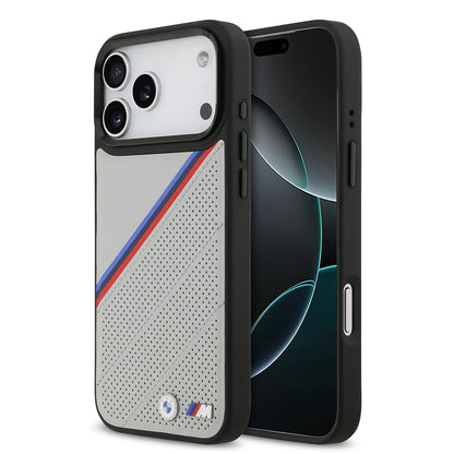 Apple iPhone 17 Pro Max Kılıf BMW Orjinal Lisanslı M-safe Şarj Özellikli M Logolu Üç Şeritli Delikli Deri Kapak - Görsel 2