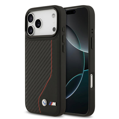 Apple iPhone 17 Pro Max Kılıf BMW Orjinal Lisanslı M-safe Şarj Özellikli Metal BMW ve M Logolu PU Karbon Tasarımlı Kapak - Görsel 3