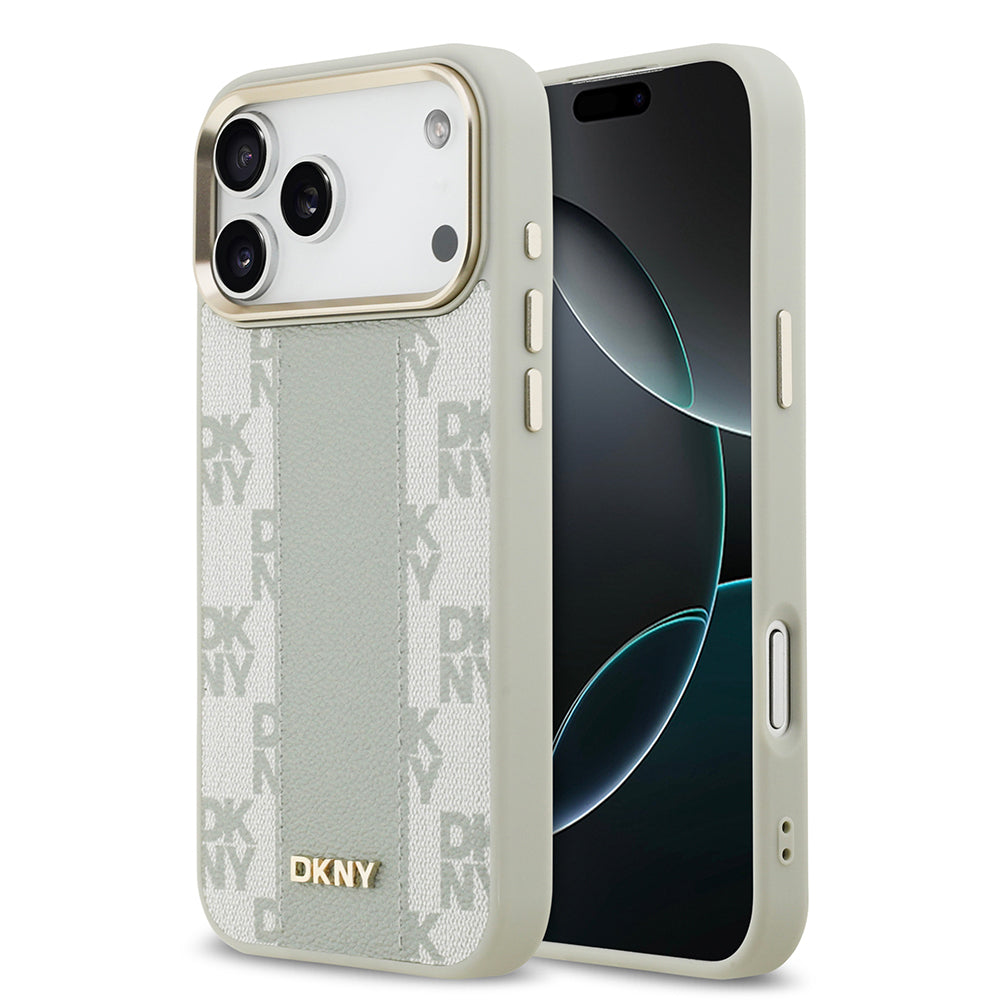 Apple iPhone 17 Pro Max Kılıf DKNY Orjinal Lisanslı M-safe Şarj Özellikli 3D Yazılı Checkered Pattern Kapak - Görsel 2