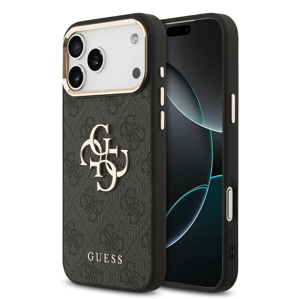 Apple iPhone 17 Pro Max Kılıf Guess Orjinal Lisanslı Gold Metal Kamera Çerçeveli 4G Desenli Metal Büyük 4G ve Yazı Logolu Kapak - Görsel 2