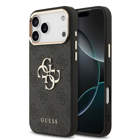 Apple iPhone 17 Pro Max Kılıf Guess Orjinal Lisanslı Gold Metal Kamera Çerçeveli 4G Desenli Metal Büyük 4G ve Yazı Logolu Kapak - Görsel 2
