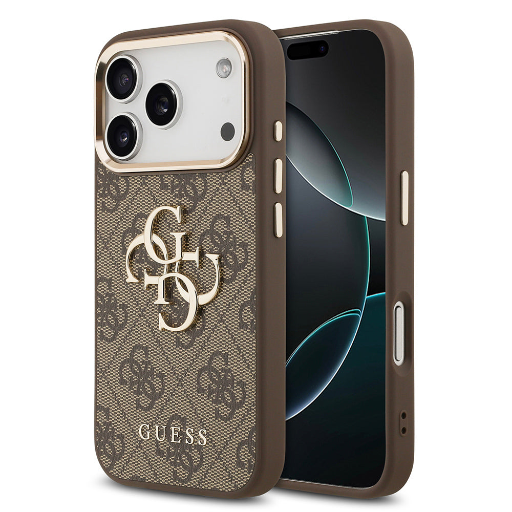 Apple iPhone 17 Pro Max Kılıf Guess Orjinal Lisanslı Gold Metal Kamera Çerçeveli 4G Desenli Metal Büyük 4G ve Yazı Logolu Kapak - Görsel 3