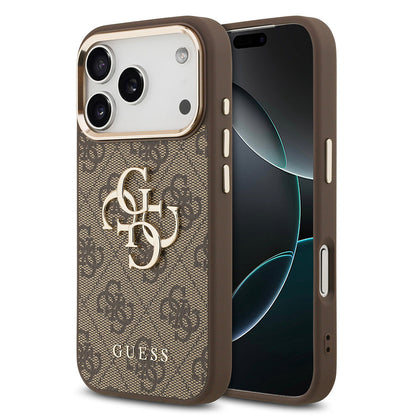 Apple iPhone 17 Pro Max Kılıf Guess Orjinal Lisanslı Gold Metal Kamera Çerçeveli 4G Desenli Metal Büyük 4G ve Yazı Logolu Kapak - Görsel 3