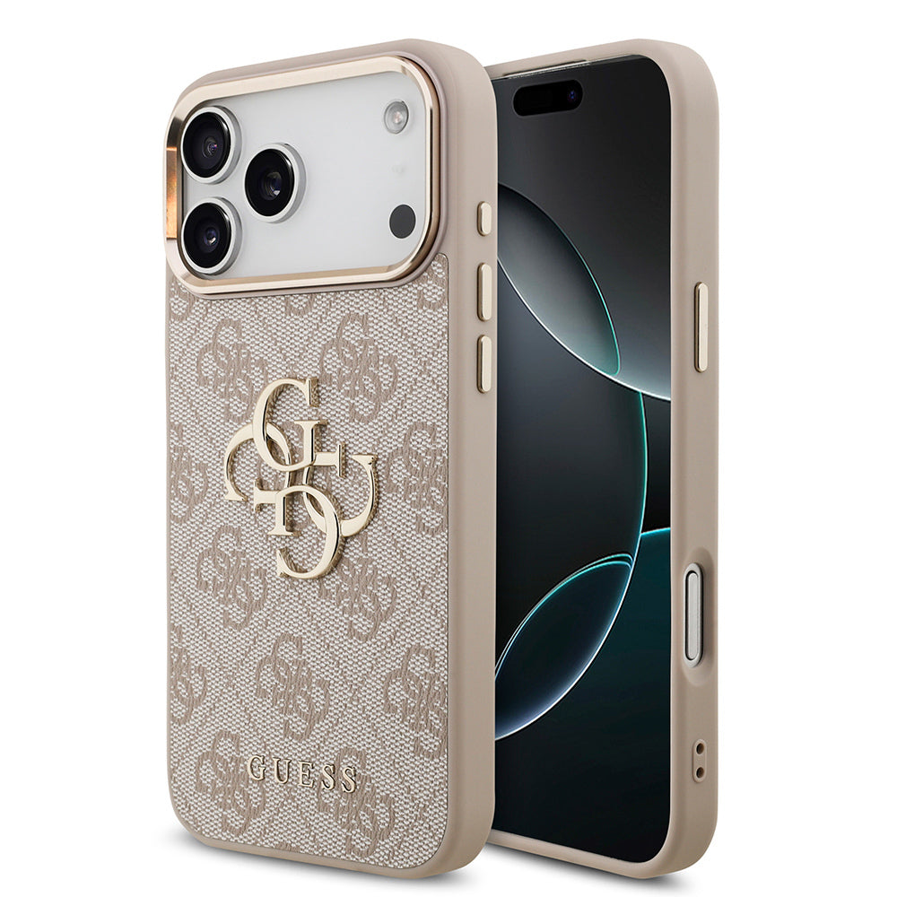 Apple iPhone 17 Pro Max Kılıf Guess Orjinal Lisanslı Gold Metal Kamera Çerçeveli 4G Desenli Metal Büyük 4G ve Yazı Logolu Kapak - Görsel 4