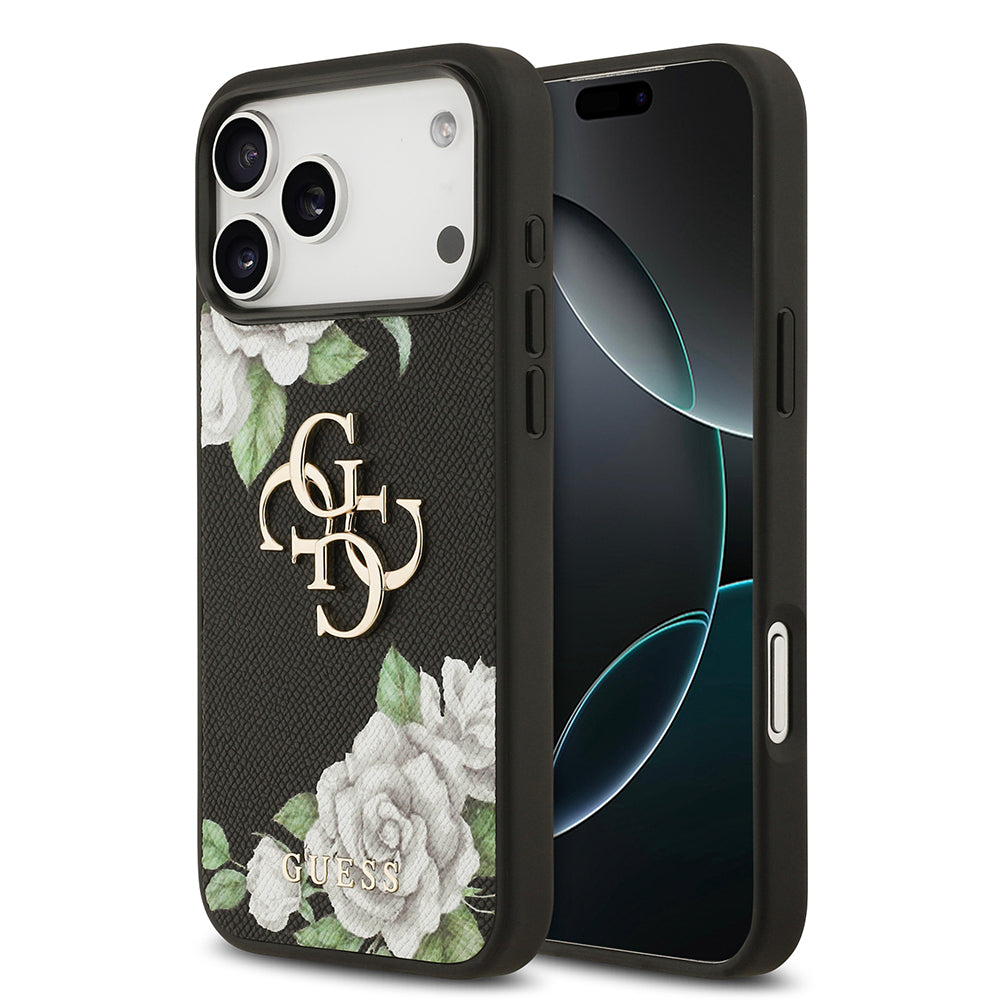 Apple iPhone 17 Pro Max Kılıf Guess Orjinal Lisanslı Gül Baskılı Büyük Metal Logo Dizaynlı Kapak - Görsel 2