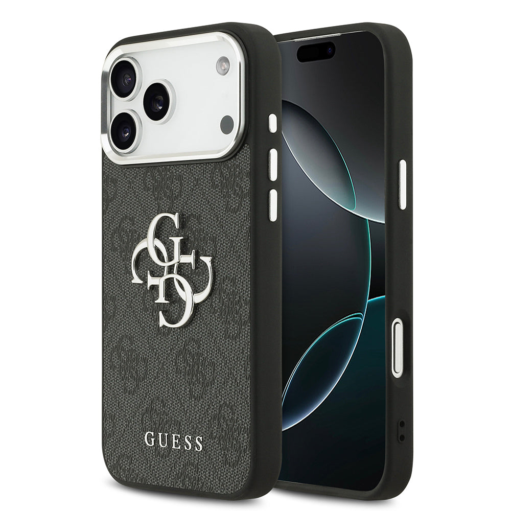 Apple iPhone 17 Pro Max Kılıf Guess Orjinal Lisanslı Gümüş Metal Kamera Çerçeveli 4G Desenli Metal Büyük 4G ve Yazı Logolu Kapak - Görsel 2