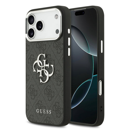 Apple iPhone 17 Pro Max Kılıf Guess Orjinal Lisanslı Gümüş Metal Kamera Çerçeveli 4G Desenli Metal Büyük 4G ve Yazı Logolu Kapak - Görsel 2
