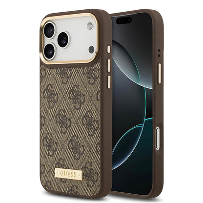 Apple iPhone 17 Pro Max Kılıf Guess Orjinal Lisanslı M-safe Şarj Özellikli 4G Desenli PU Metal Plaka Klasik Logolu Kapak - Görsel 2