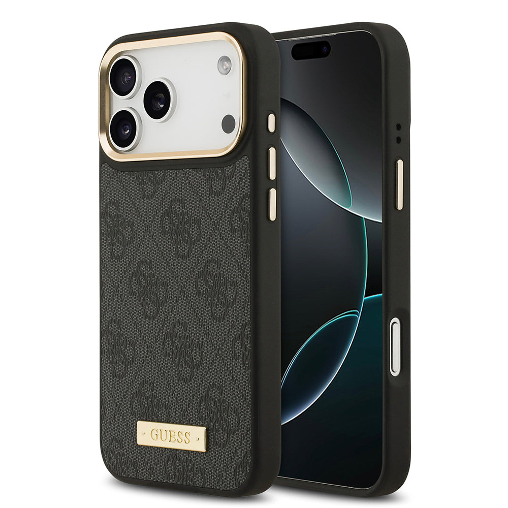 Apple iPhone 17 Pro Max Kılıf Guess Orjinal Lisanslı M-safe Şarj Özellikli 4G Desenli PU Metal Plaka Klasik Logolu Kapak - Görsel 3