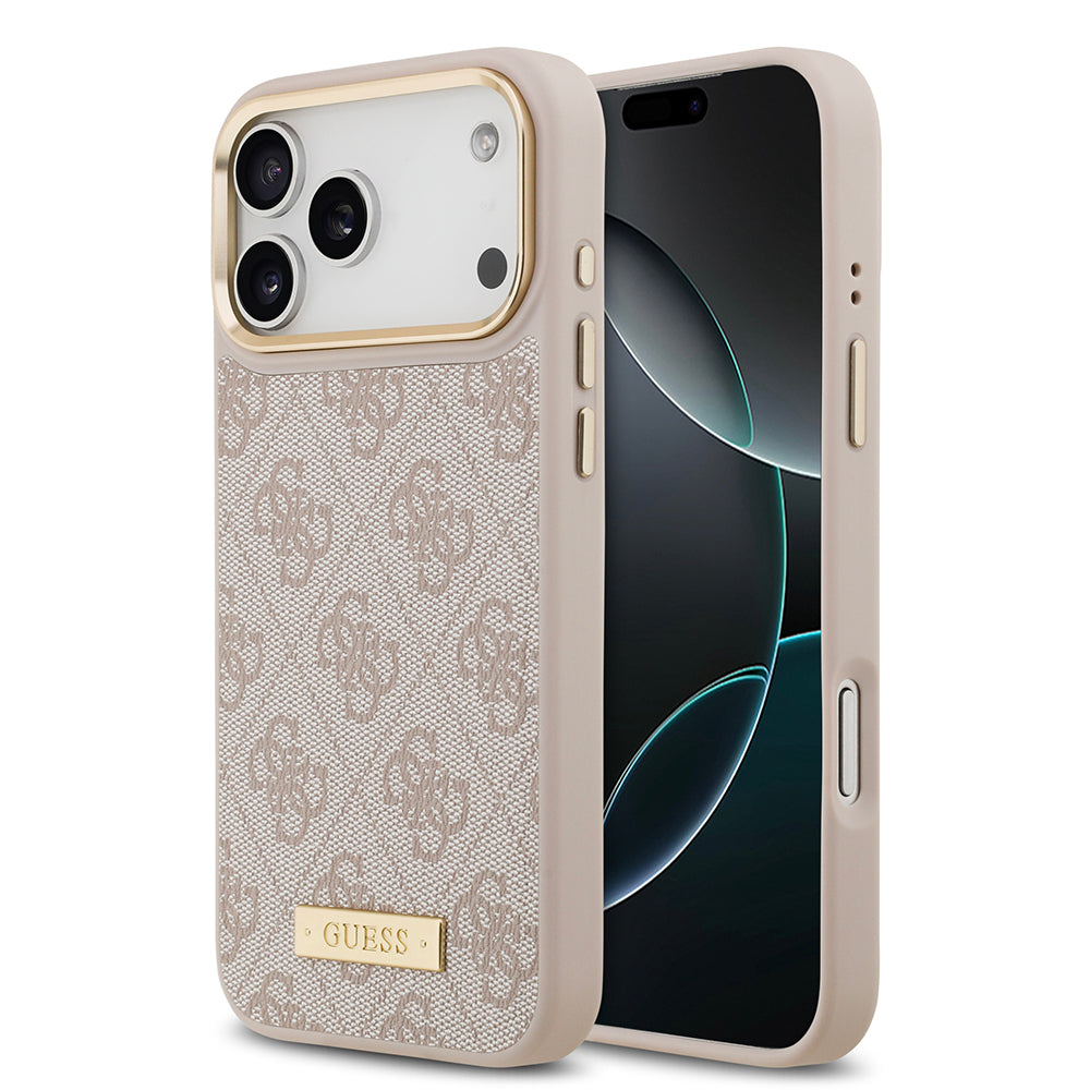 Apple iPhone 17 Pro Max Kılıf Guess Orjinal Lisanslı M-safe Şarj Özellikli 4G Desenli PU Metal Plaka Klasik Logolu Kapak - Görsel 4