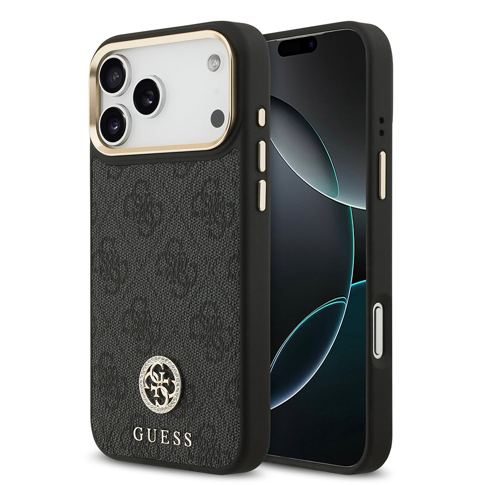 Apple iPhone 17 Pro Max Kılıf Guess Orjinal Lisanslı M-safe Şarj Özellikli Gold Metal Kamera Çerçeveli Taşlı 4G Logolu Kapak - Görsel 2