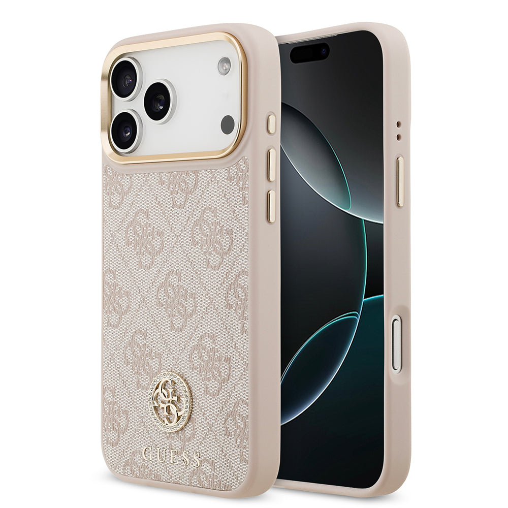 Apple iPhone 17 Pro Max Kılıf Guess Orjinal Lisanslı M-safe Şarj Özellikli Gold Metal Kamera Çerçeveli Taşlı 4G Logolu Kapak - Görsel 4