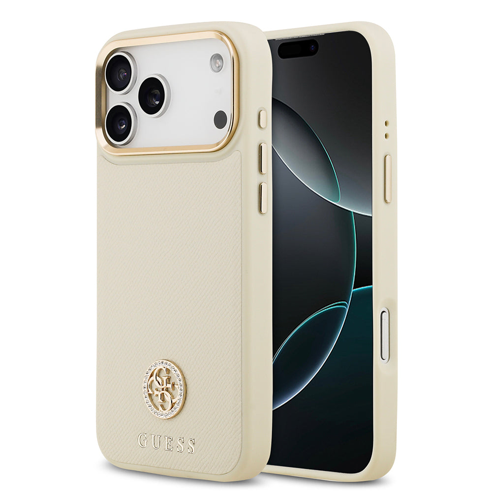 Apple iPhone 17 Pro Max Kılıf Guess Orjinal Lisanslı M-safe Şarj Özellikli Grained Yazı ve Taşlı 4G Logolu Kapak - Görsel 3