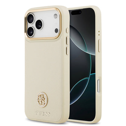 Apple iPhone 17 Pro Max Kılıf Guess Orjinal Lisanslı M-safe Şarj Özellikli Grained Yazı ve Taşlı 4G Logolu Kapak - Görsel 3