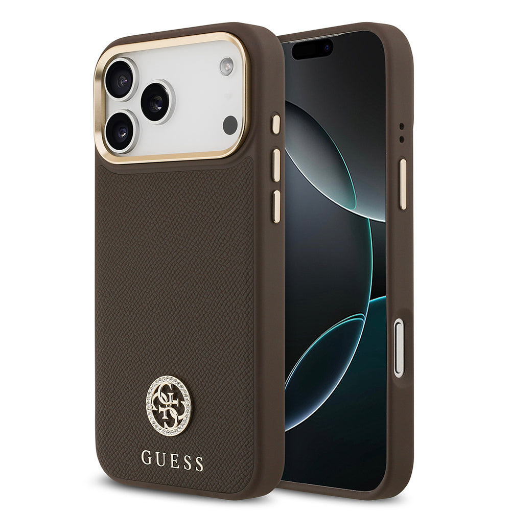 Apple iPhone 17 Pro Max Kılıf Guess Orjinal Lisanslı M-safe Şarj Özellikli Grained Yazı ve Taşlı 4G Logolu Kapak - Görsel 2