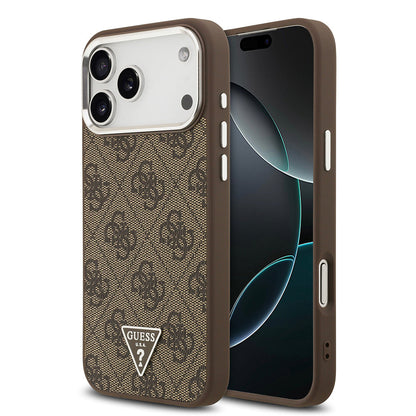 Apple iPhone 17 Pro Max Kılıf Guess Orjinal Lisanslı M-safe Şarj Özellikli Gümüş Metal Kamera Çerçeveli Üçgen Logo 4G Desenli Kapak - Görsel 3