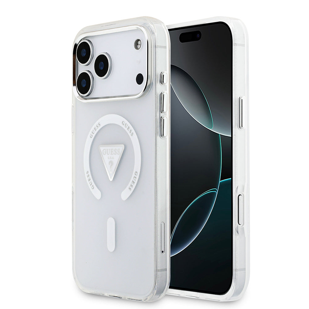 Apple iPhone 17 Pro Max Kılıf Guess Orjinal Lisanslı M-safe Şarj Özellikli IML Baskılı Üçgen Logolu Metal Kamera Çerçeveli Kapak - Görsel 3