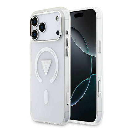 Apple iPhone 17 Pro Max Kılıf Guess Orjinal Lisanslı M-safe Şarj Özellikli IML Baskılı Üçgen Logolu Metal Kamera Çerçeveli Kapak - Görsel 3
