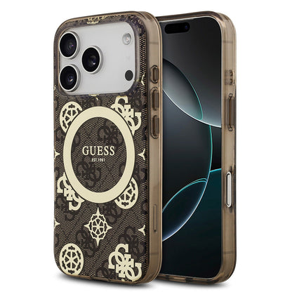 Apple iPhone 17 Pro Max Kılıf Guess Orjinal Lisanslı M-safe Şarj Özellikli IML Peony ve 4G Desenli Klasik Logolu Kapak - Görsel 2
