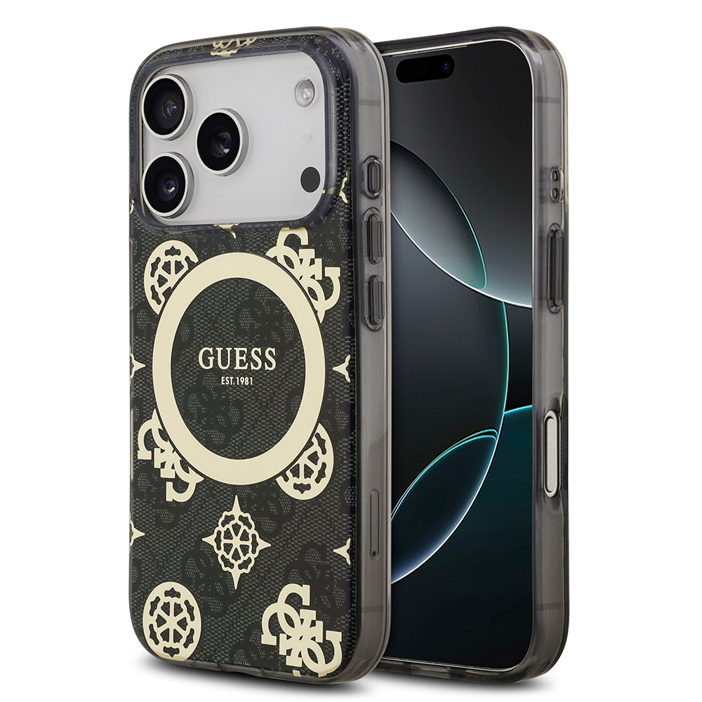 Apple iPhone 17 Pro Max Kılıf Guess Orjinal Lisanslı M-safe Şarj Özellikli IML Peony ve 4G Desenli Klasik Logolu Kapak - Görsel 4