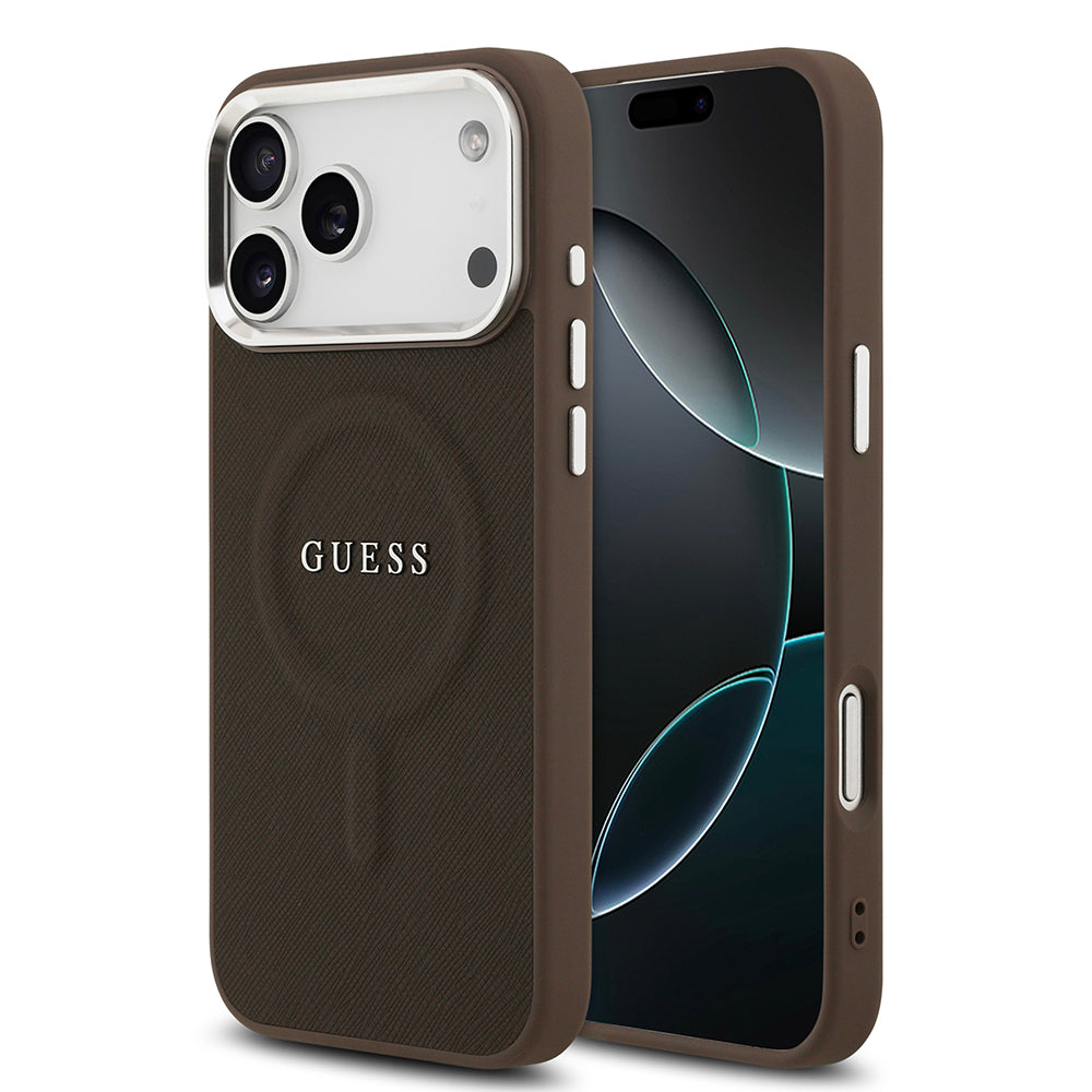Apple iPhone 17 Pro Max Kılıf Guess Orjinal Lisanslı M-safe Şarj Özellikli Klasik Yazı Logolu PU Deri Kapak - Görsel 2
