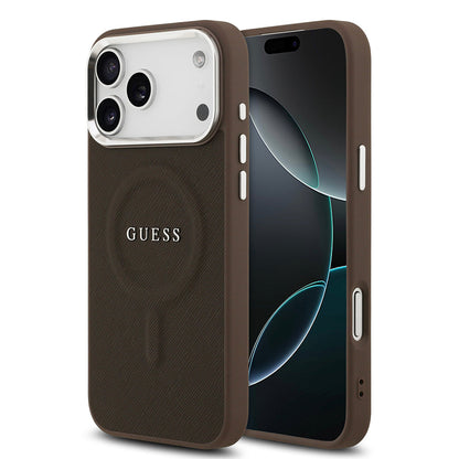 Apple iPhone 17 Pro Max Kılıf Guess Orjinal Lisanslı M-safe Şarj Özellikli Klasik Yazı Logolu PU Deri Kapak - Görsel 2