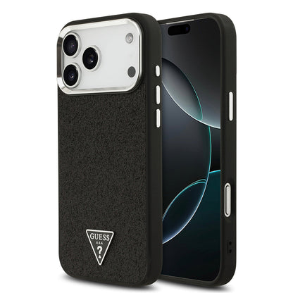 Apple iPhone 17 Pro Max Kılıf Guess Orjinal Lisanslı M-safe Şarj Özellikli Metal Kamera Çerçeveli Üçgen Logolu Glitter Kapak - Görsel 3