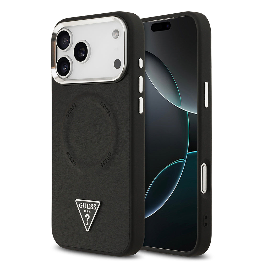 Apple iPhone 17 Pro Max Kılıf Guess Orjinal Lisanslı M-safe Şarj Özellikli PU Deri Metal Kamera Çerçeveli Üçgen Logolu Kapak - Görsel 2