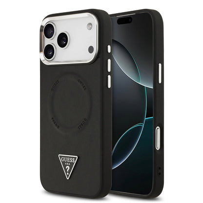 Apple iPhone 17 Pro Max Kılıf Guess Orjinal Lisanslı M-safe Şarj Özellikli PU Deri Metal Kamera Çerçeveli Üçgen Logolu Kapak - Görsel 2