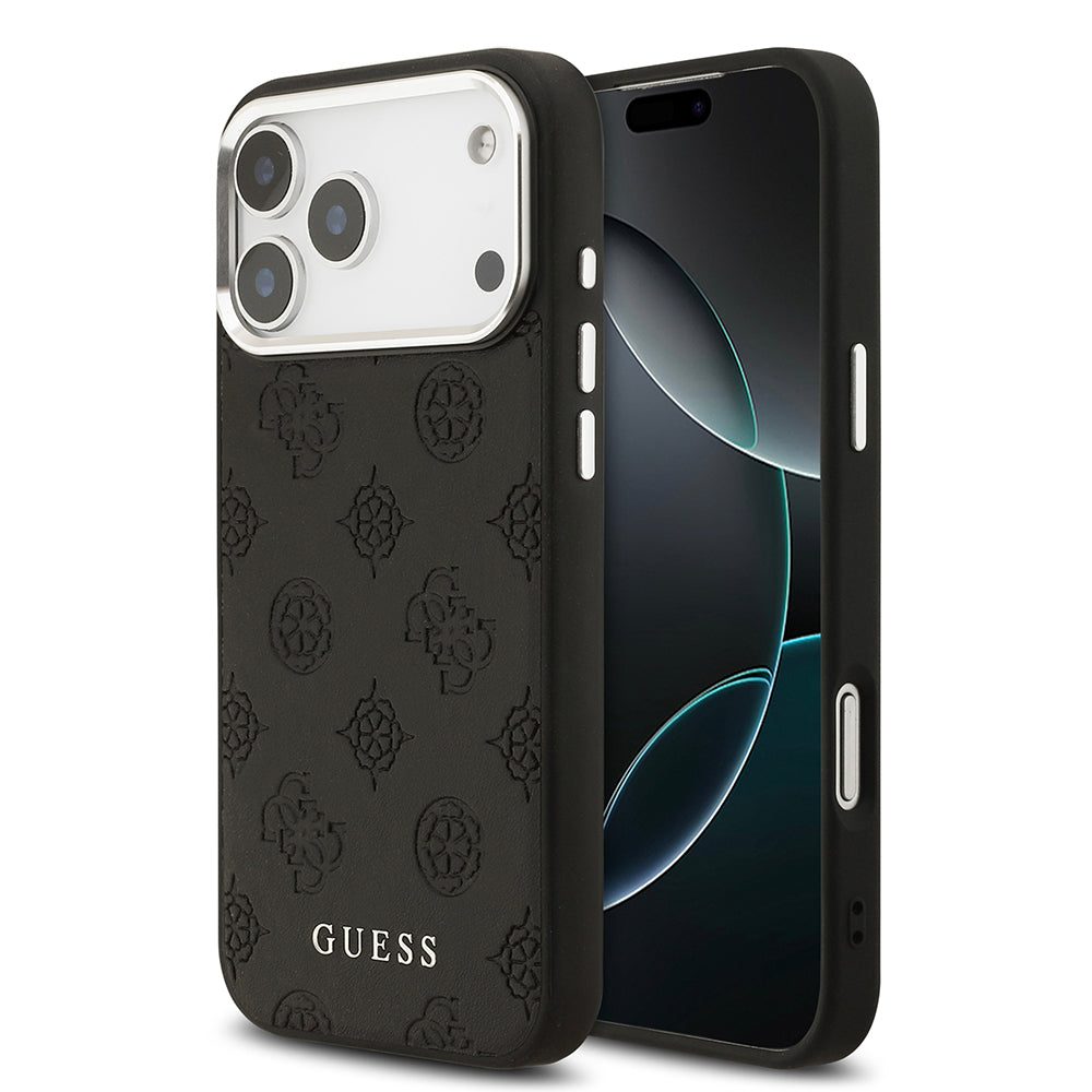 Apple iPhone 17 Pro Max Kılıf Guess Orjinal Lisanslı M-safe Şarj Özellikli Sıcak Baskılı Klasik Yazı Logolu PU Deri Peony Kapak - Görsel 3