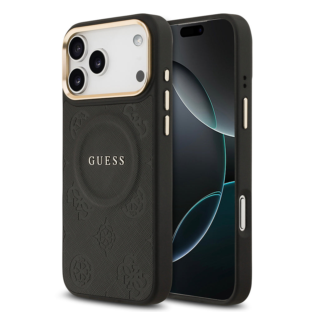 Apple iPhone 17 Pro Max Kılıf Guess Orjinal Lisanslı M-safe Şarj Özellikli Sıcak Baskılı Yazı Logolu PU Deri Peony Kapak - Görsel 2