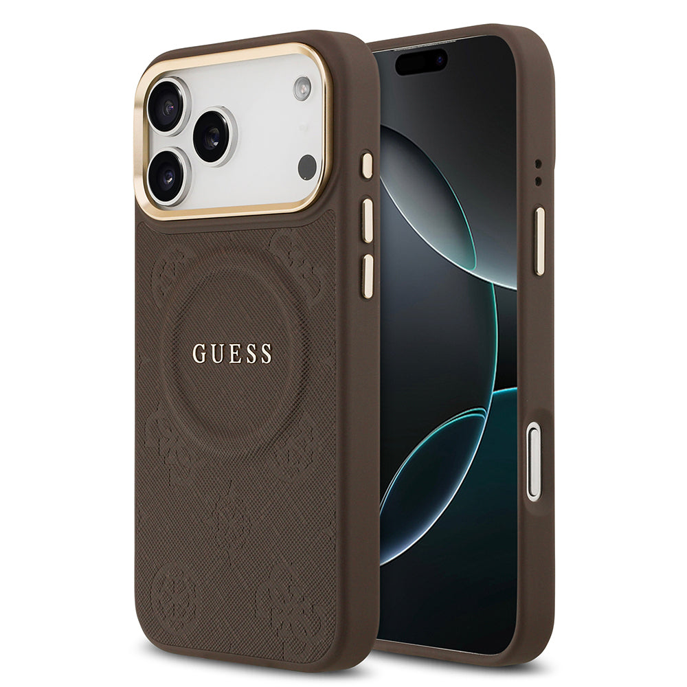 Apple iPhone 17 Pro Max Kılıf Guess Orjinal Lisanslı M-safe Şarj Özellikli Sıcak Baskılı Yazı Logolu PU Deri Peony Kapak - Görsel 4