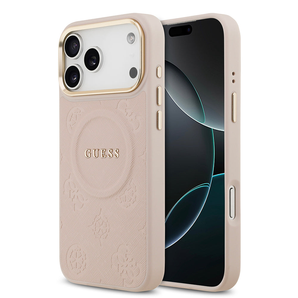 Apple iPhone 17 Pro Max Kılıf Guess Orjinal Lisanslı M-safe Şarj Özellikli Sıcak Baskılı Yazı Logolu PU Deri Peony Kapak - Görsel 3