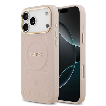 Apple iPhone 17 Pro Max Kılıf Guess Orjinal Lisanslı M-safe Şarj Özellikli Sıcak Baskılı Yazı Logolu PU Deri Peony Kapak - Görsel 3