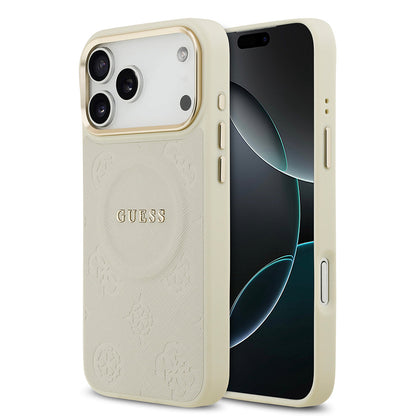 Apple iPhone 17 Pro Max Kılıf Guess Orjinal Lisanslı M-safe Şarj Özellikli Sıcak Baskılı Yazı Logolu PU Deri Peony Kapak - Görsel 5