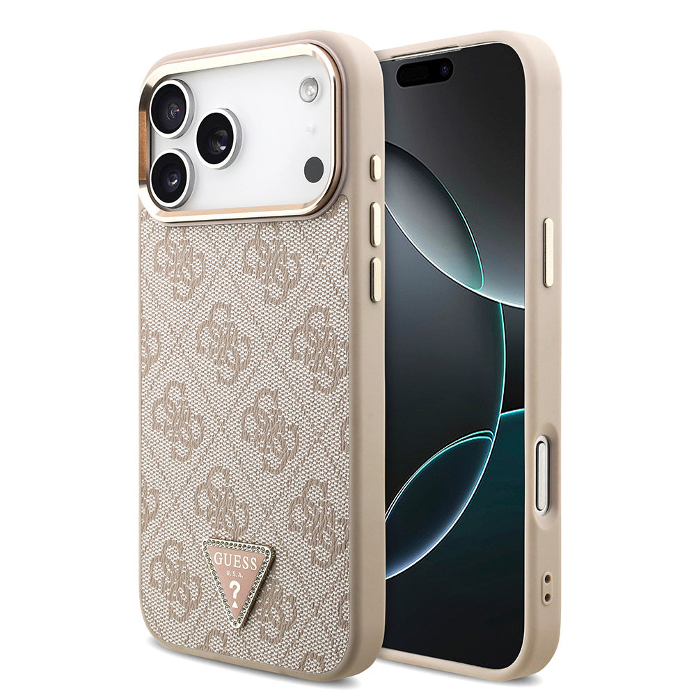 Apple iPhone 17 Pro Max Kılıf Guess Orjinal Lisanslı M-safe Şarj Özellikli Taşlı Üçgen Logo 4G Desenli Kapak - Görsel 4