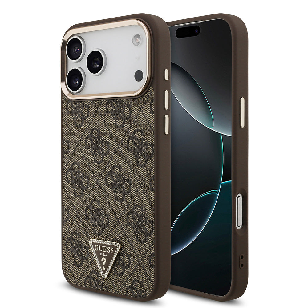 Apple iPhone 17 Pro Max Kılıf Guess Orjinal Lisanslı M-safe Şarj Özellikli Taşlı Üçgen Logo 4G Desenli Kapak - Görsel 3