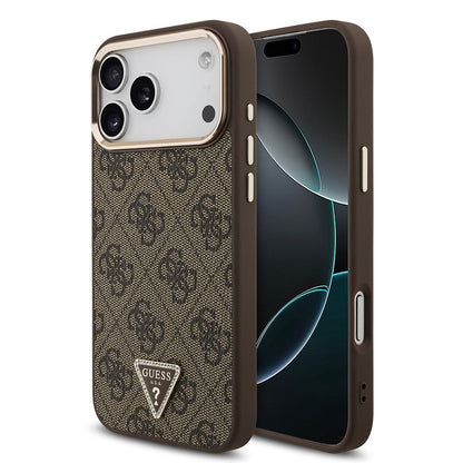 Apple iPhone 17 Pro Max Kılıf Guess Orjinal Lisanslı M-safe Şarj Özellikli Taşlı Üçgen Logo 4G Desenli Kapak - Görsel 3
